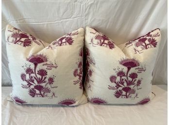 Pair Of Linen Printed Plum Color Euro Pillows