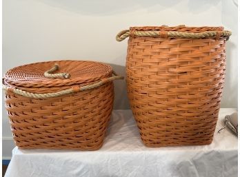 Pair Of Orange Lidded Baskets