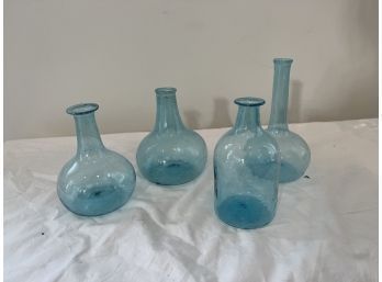 Set Of Four Blue Hand Blown Glass Vases