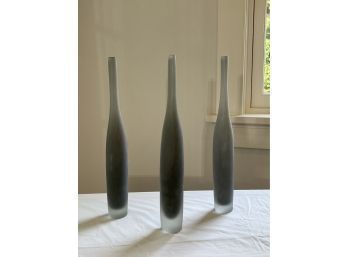 Three Frosted Glass Gray Decorative Vases