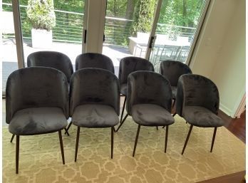 Set Of Eight Velour Charcoal Bluish Gray Chairs