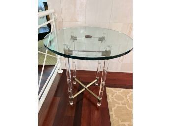 Lucite And Brass Table With Glass Top