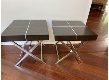 Pair Of X Base Tables With Veneer Tops