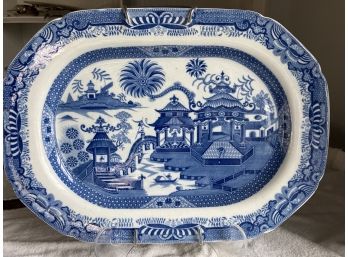 Blue And White Caughley Porcelain Platter Decorated With A Chinese Scene
