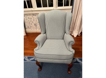Upholstered Check Wingback Chair And Ottoman