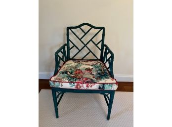 Pair Of Green Faux Bamboo Chairs