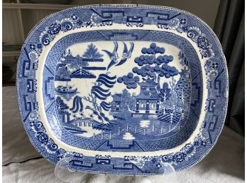 Antique Blue Willow Pearlware Transfer Platter
