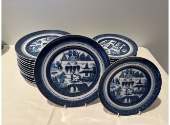 Set Of 28 Pieces - 14 Mottahedeh Blue Canton Dinner Plates And 14 Salad Plates
