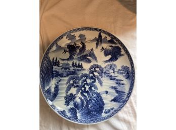 Vintage Asian Blue & White Painted Charger
