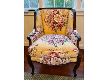 Yellow Floral Upholstered, Hickory Chair