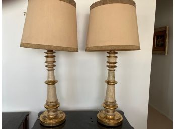 Pair Of Large Painted Wood Lamps