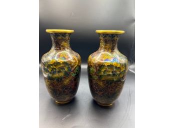 Pair Of Small Vintage Cloisonne Vases
