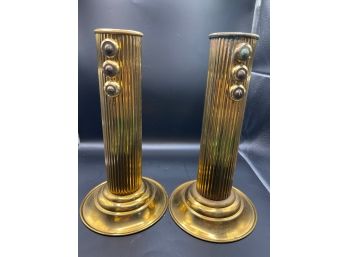 Pair Of Brass Fluted Holders