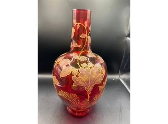 Red Crystal Floral Painted Vase
