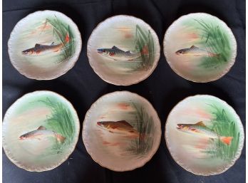 Set Of 6 Hand Painted Limoge Fish Plates