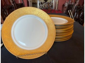 Set Of 12 Auscher Weiden Gold Rim Plates