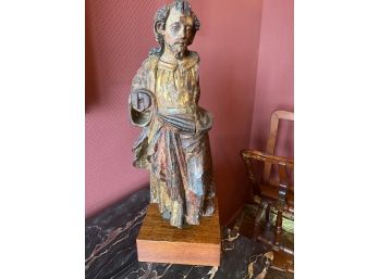 Superbly Carved Antique  Painted Gilt Saint Figure