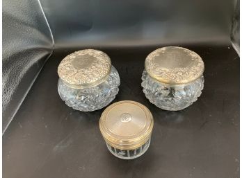 3 Glass Boxes With Silver Lids