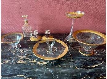 7 Piece Glass With Gold Rim Items