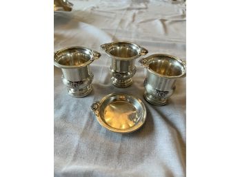 3 Sterling Silver Rose Embossed Cache Pots With One Small Sterling Tray