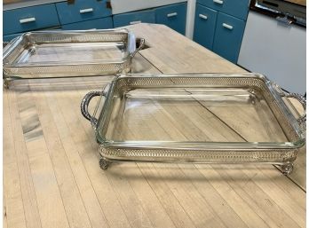 Pair Of Silver Plated Pyrex Servers
