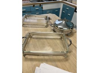 Set Of Three Silver Plated Pyrex Servers