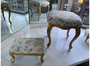 Set Of 3 Small Gilded/painted Foot Stools