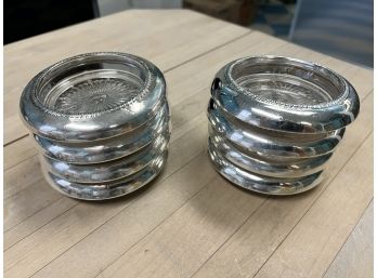 Set Of 8 Sterling And Crystal Coasters
