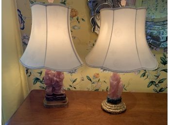 Pair Of Chinese Rose Quartz Lamps