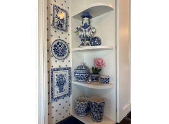 Collection Of 11 Blue And White Pottery Items As Pictured
