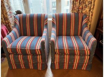 Pair Of Red White And Blue Striped Armchairs