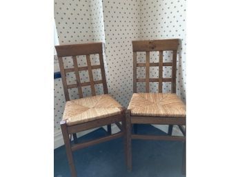 Pair Of Wooden Chairs With Woven Seats
