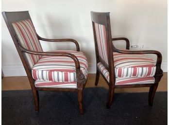 Pair Of Striped Arm Chairs