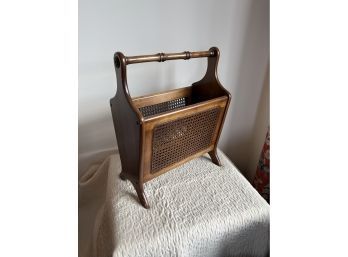 Vintage Wooden And Caning Magazine Holder