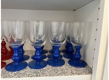 Set Of 13 Blue Stem Wine Glasses