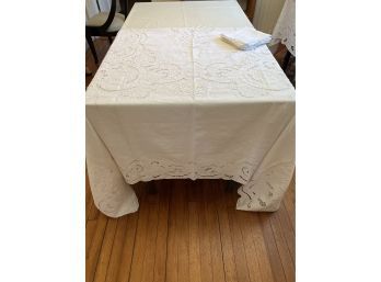Vintage Cotton Cutwork Tablecloth And 11 Napkins- Vintage Cotton Intricate