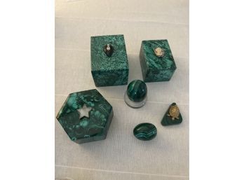 Six Jeweled Malachite Pieces