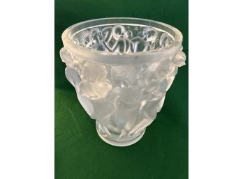 LALIQUE CRYSTAL MOLDED AND FROSTED BACCHANTES VASE