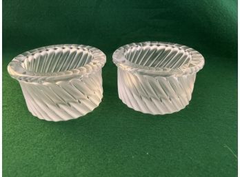 Pair LALIQUE France Clear Frosted Crystal Glass Ashtrays