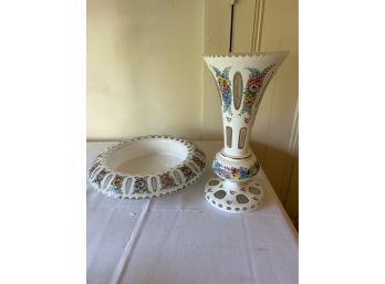 Bohemian Glass Vase And Bowl