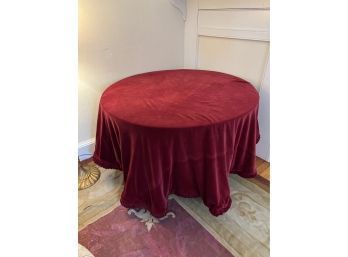 Round Table With Dark Red Velvet Tablecloth