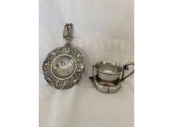 Two 800 Silver Tea Strainers