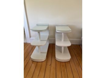 Pair Of Art Deco Wood Painted Side Tables With Glass Tops