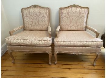 Pair Of Vintage Peach Pink Bergere Chairs