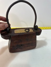 Unique Hand Carved Tinder Box With Wrought Iron Handle