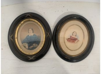 Pair Of Hand Colored Antique Portraits