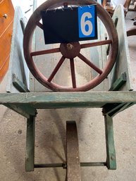 Lot 6 - Antique Green Wooden Wheel Barrow W/extra Wheel
