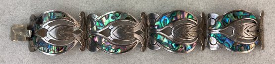 Sterling Mexican Bracelet With Abalone Inlay