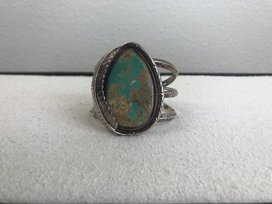 Beautiful Vintage Turquoise Cuff With Feather Accent