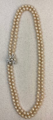 Vintage Faux Pearl Double Strand With Rhinestone Clasp (2 Of 2)